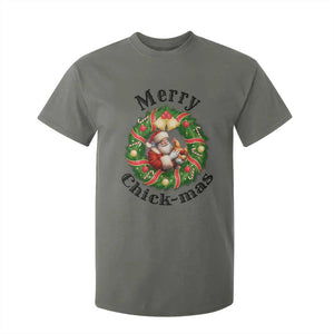 Funny Christmas Chicken Lovers T Shirt For Kid Merry Chickmas Santa Gift TS12 Military Green Print Your Wear
