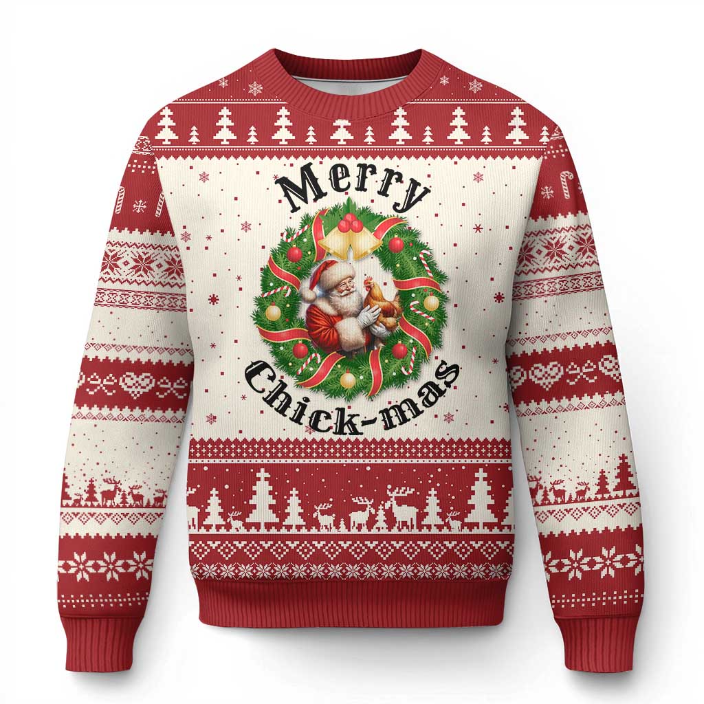 Funny Xmas Chicken Lovers Ugly Christmas Sweater Merry Chickmas Santa Gift TS12 Beige Red Print Your Wear