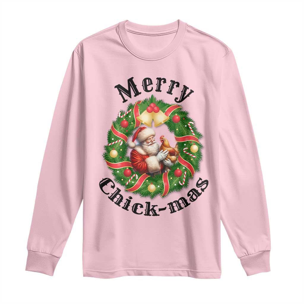 Funny Christmas Chicken Lovers Long Sleeve Shirt Merry Chickmas Santa Gift TS12 Light Pink Print Your Wear