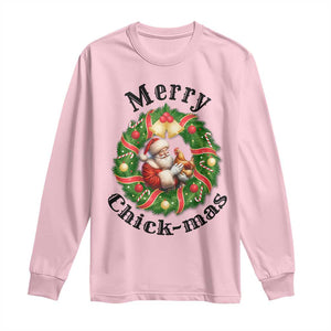 Funny Christmas Chicken Lovers Long Sleeve Shirt Merry Chickmas Santa Gift TS12 Light Pink Print Your Wear
