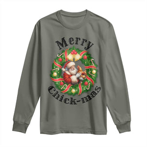 Funny Christmas Chicken Lovers Long Sleeve Shirt Merry Chickmas Santa Gift TS12 Military Green Print Your Wear