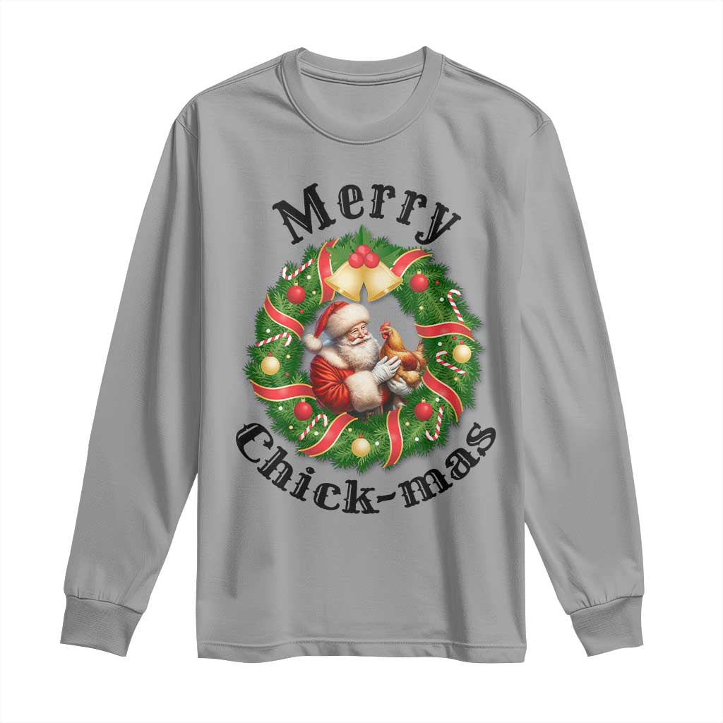 Funny Christmas Chicken Lovers Long Sleeve Shirt Merry Chickmas Santa Gift TS12 Sport Gray Print Your Wear