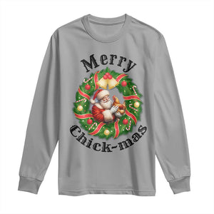 Funny Christmas Chicken Lovers Long Sleeve Shirt Merry Chickmas Santa Gift TS12 Sport Gray Print Your Wear