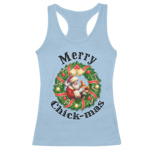 Funny Christmas Chicken Lovers Racerback Tank Top Merry Chickmas Santa Gift TS12 Light Blue Print Your Wear