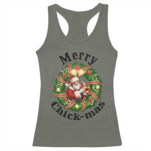 Funny Christmas Chicken Lovers Racerback Tank Top Merry Chickmas Santa Gift TS12 Military Green Print Your Wear
