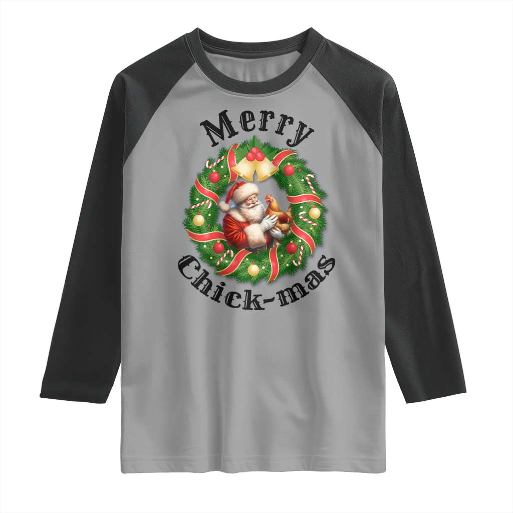 Funny Christmas Chicken Lovers Raglan Shirt Merry Chickmas Santa Gift TS12 Sport Gray Black Print Your Wear