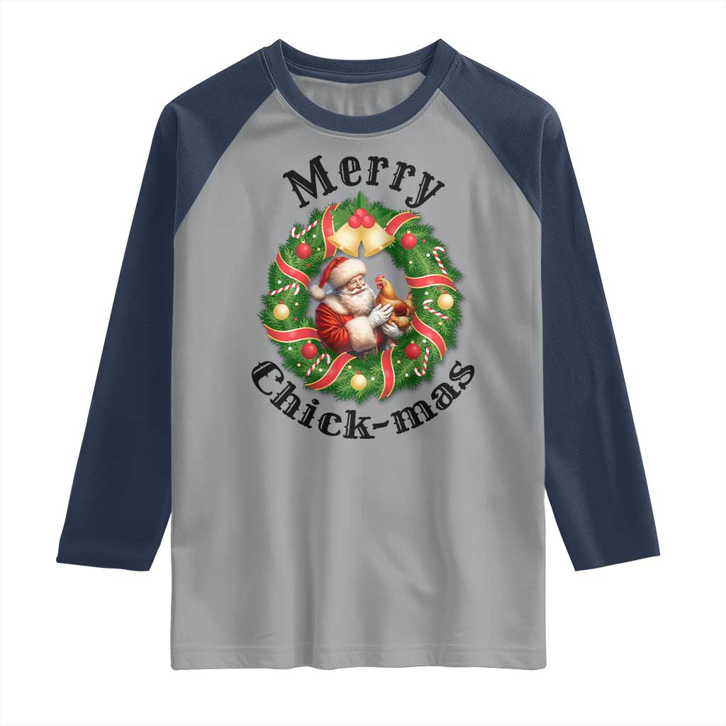 Funny Christmas Chicken Lovers Raglan Shirt Merry Chickmas Santa Gift TS12 Sport Gray Navy Print Your Wear