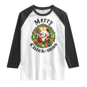 Funny Christmas Chicken Lovers Raglan Shirt Merry Chickmas Santa Gift TS12 White Black Print Your Wear