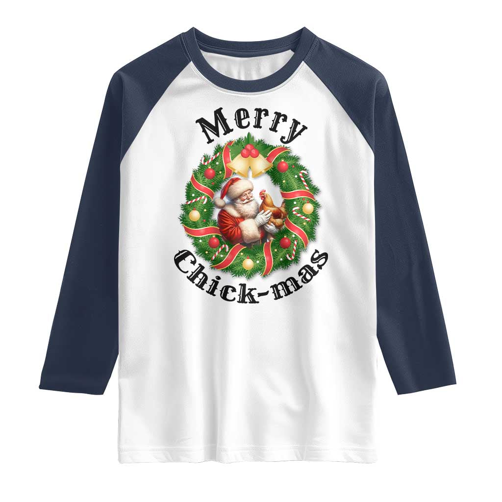 Funny Christmas Chicken Lovers Raglan Shirt Merry Chickmas Santa Gift TS12 White Navy Print Your Wear