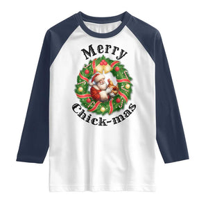Funny Christmas Chicken Lovers Raglan Shirt Merry Chickmas Santa Gift TS12 White Navy Print Your Wear