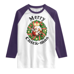 Funny Christmas Chicken Lovers Raglan Shirt Merry Chickmas Santa Gift TS12 White Purple Print Your Wear