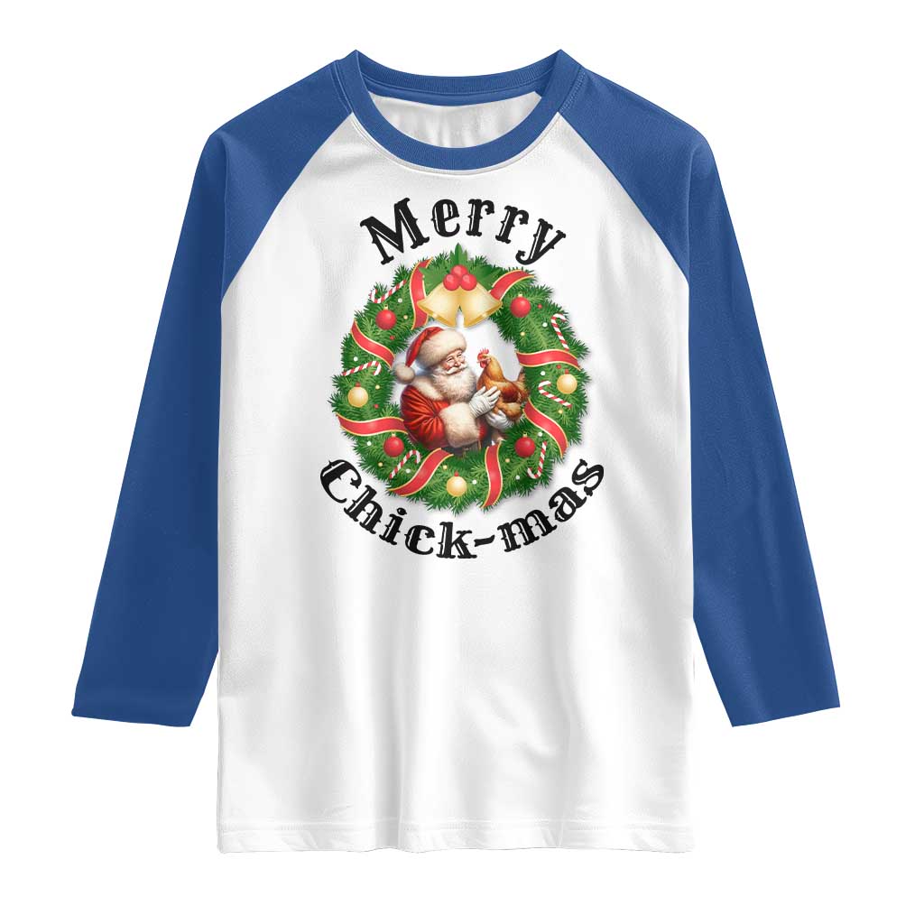 Funny Christmas Chicken Lovers Raglan Shirt Merry Chickmas Santa Gift TS12 White Royal Print Your Wear