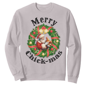 Funny Christmas Chicken Lovers Sweatshirt Merry Chickmas Santa Gift TS12 Ice Gray Print Your Wear