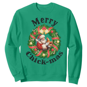 Funny Christmas Chicken Lovers Sweatshirt Merry Chickmas Santa Gift TS12 Irish Green Print Your Wear