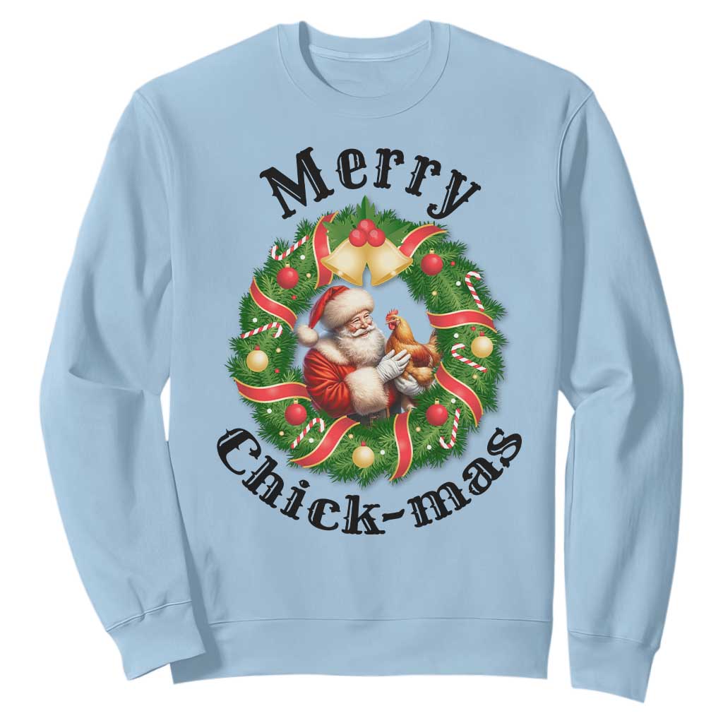Funny Christmas Chicken Lovers Sweatshirt Merry Chickmas Santa Gift TS12 Light Blue Print Your Wear