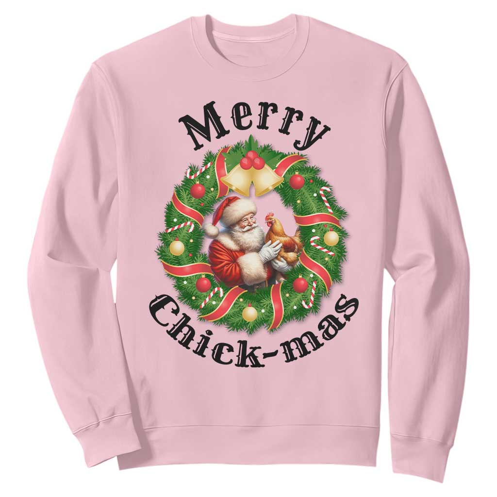 Funny Christmas Chicken Lovers Sweatshirt Merry Chickmas Santa Gift TS12 Light Pink Print Your Wear