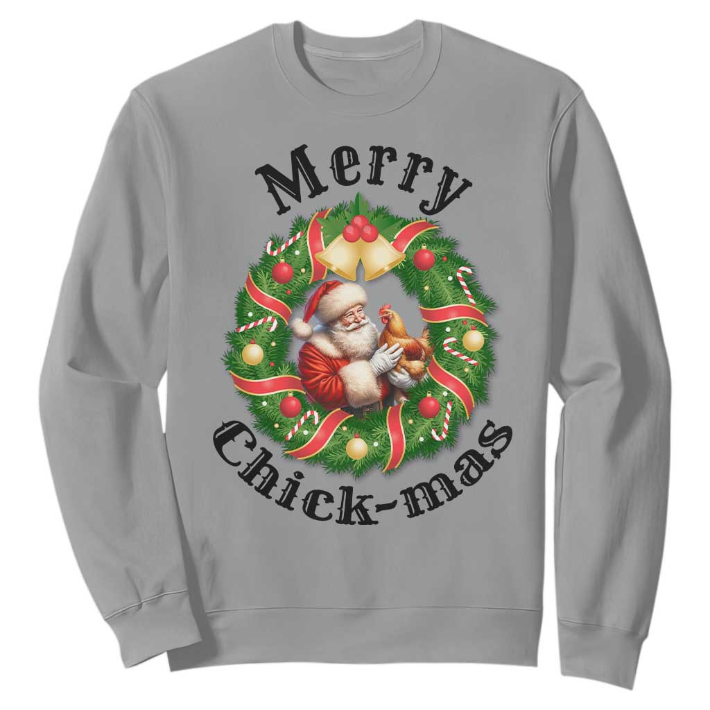 Funny Christmas Chicken Lovers Sweatshirt Merry Chickmas Santa Gift TS12 Sport Gray Print Your Wear