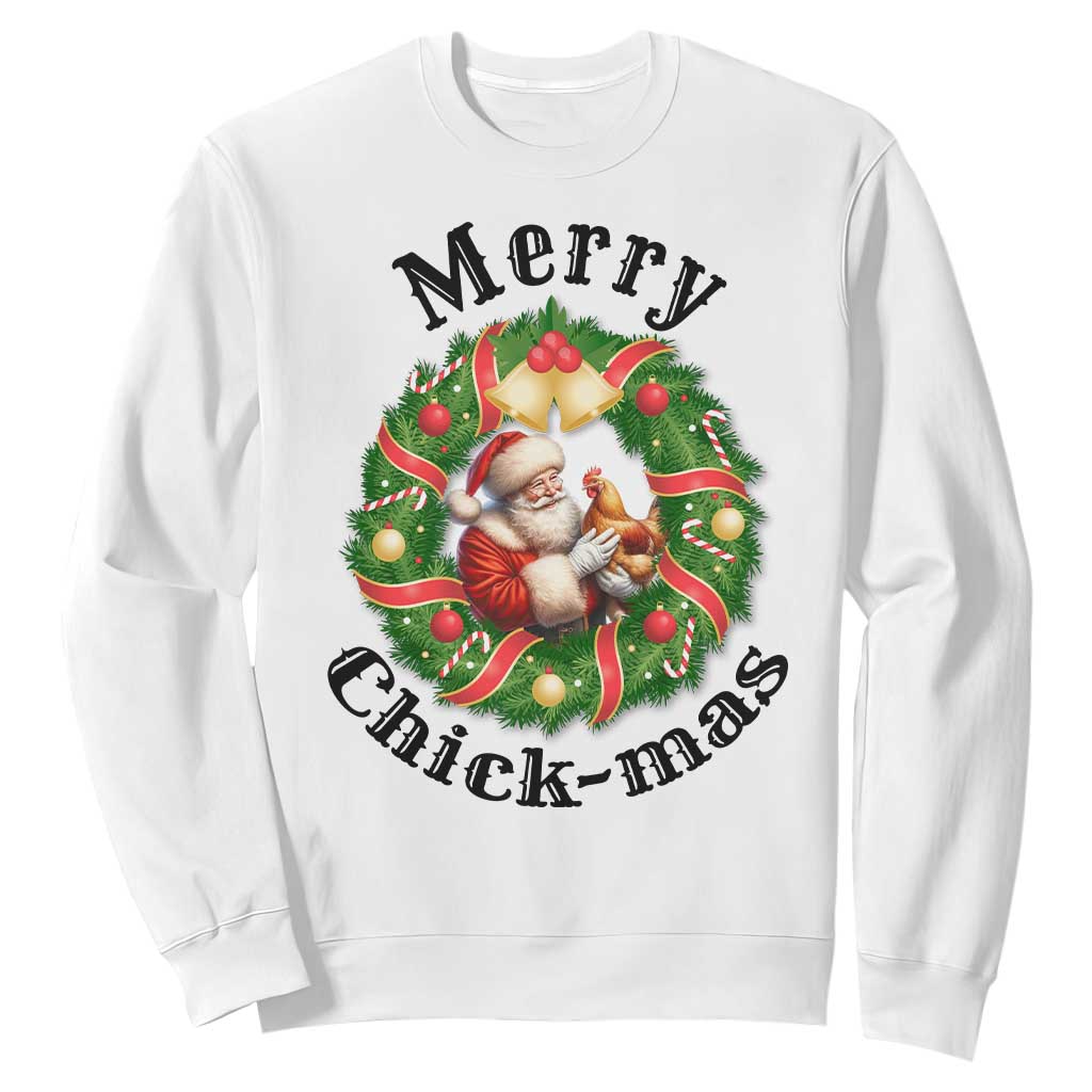 Funny Christmas Chicken Lovers Sweatshirt Merry Chickmas Santa Gift TS12 White Print Your Wear