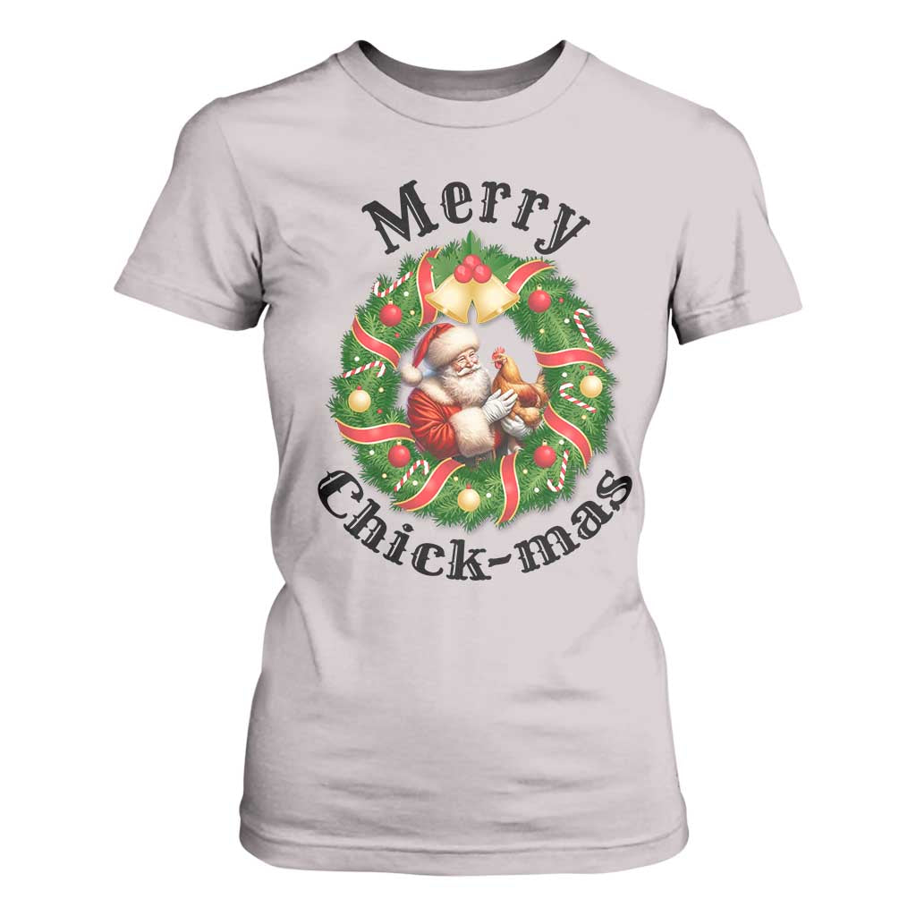 Funny Christmas Chicken Lovers T Shirt For Women Merry Chickmas Santa Gift TS12 Ice Gray Print Your Wear