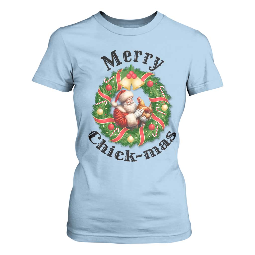Funny Christmas Chicken Lovers T Shirt For Women Merry Chickmas Santa Gift TS12 Light Blue Print Your Wear