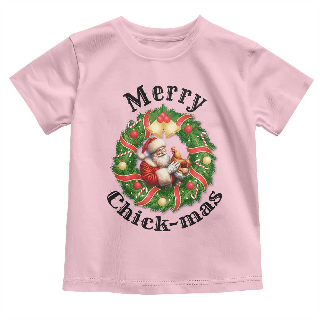 Funny Christmas Chicken Lovers Toddler T Shirt Merry Chickmas Santa Gift TS12 Light Pink Print Your Wear