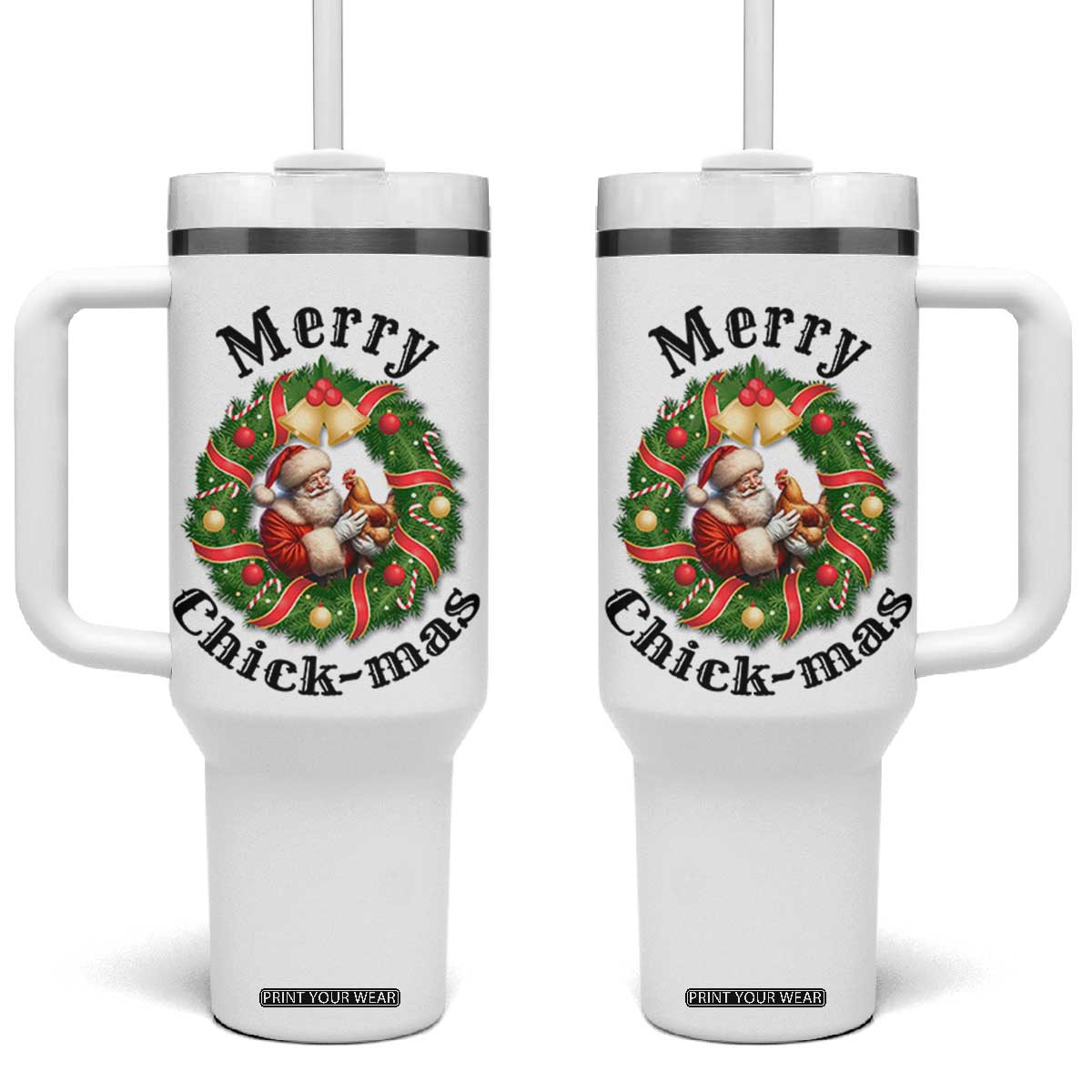 Funny Christmas Chicken Lovers Tumbler With Handle Merry Chickmas Santa Gift TS12 One Size: 40 oz White Print Your Wear
