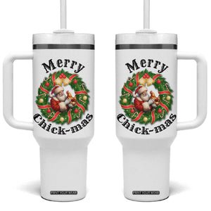 Funny Christmas Chicken Lovers Tumbler With Handle Merry Chickmas Santa Gift TS12 One Size: 40 oz White Print Your Wear