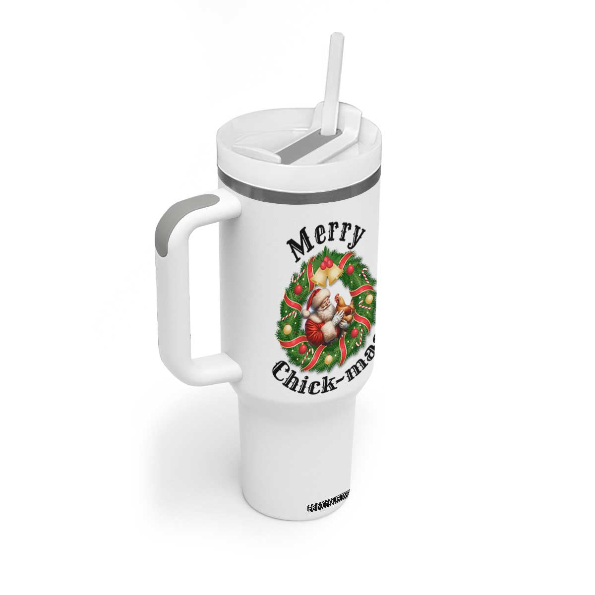 Funny Christmas Chicken Lovers Tumbler With Handle Merry Chickmas Santa Gift TS12 Print Your Wear