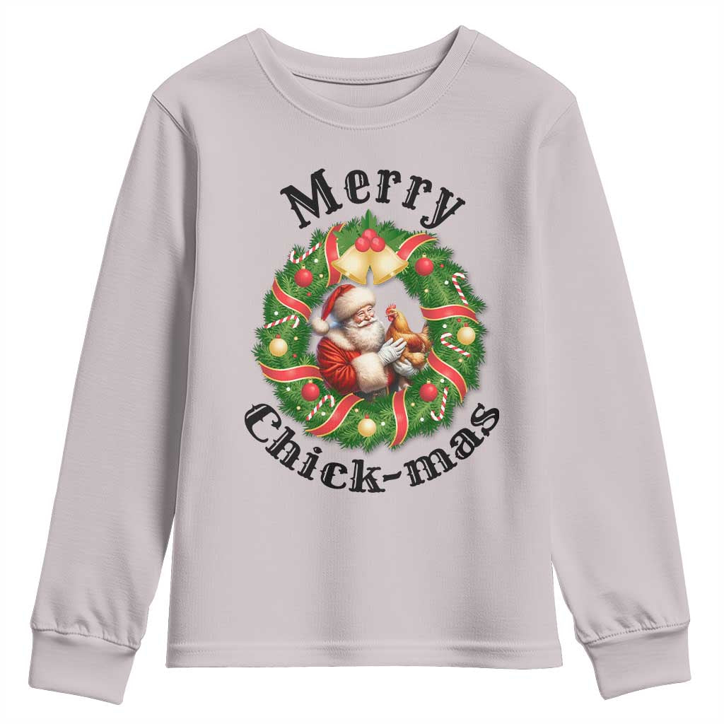 Funny Christmas Chicken Lovers Youth Sweatshirt Merry Chickmas Santa Gift TS12 Ice Gray Print Your Wear