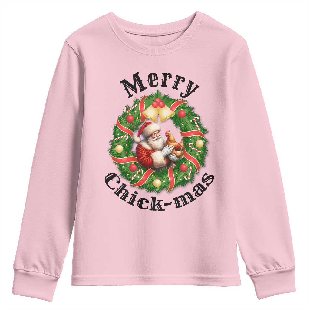 Funny Christmas Chicken Lovers Youth Sweatshirt Merry Chickmas Santa Gift TS12 Light Pink Print Your Wear