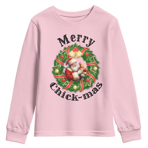 Funny Christmas Chicken Lovers Youth Sweatshirt Merry Chickmas Santa Gift TS12 Light Pink Print Your Wear