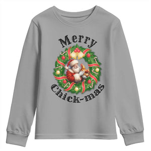 Funny Christmas Chicken Lovers Youth Sweatshirt Merry Chickmas Santa Gift TS12 Sport Gray Print Your Wear