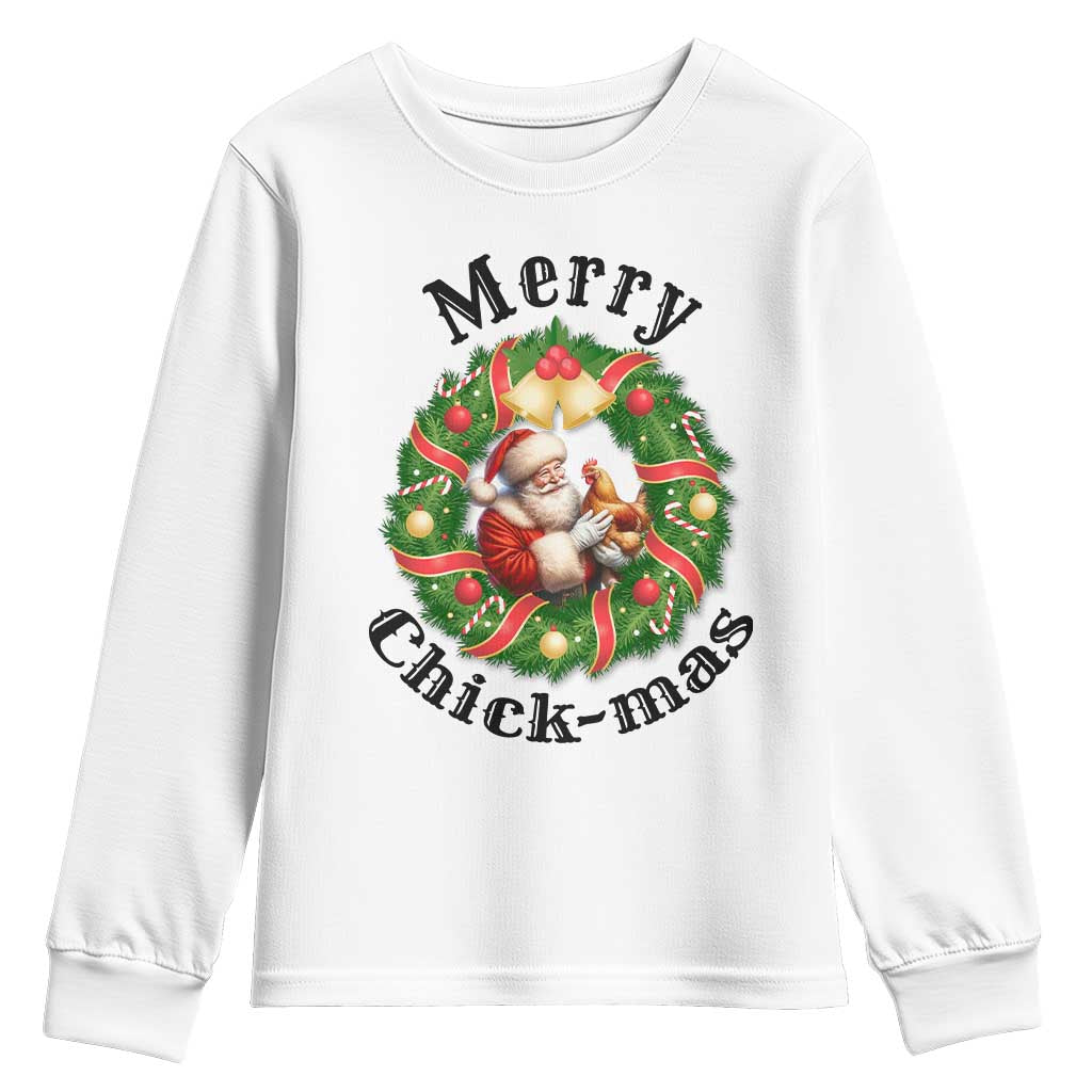 Funny Christmas Chicken Lovers Youth Sweatshirt Merry Chickmas Santa Gift TS12 White Print Your Wear