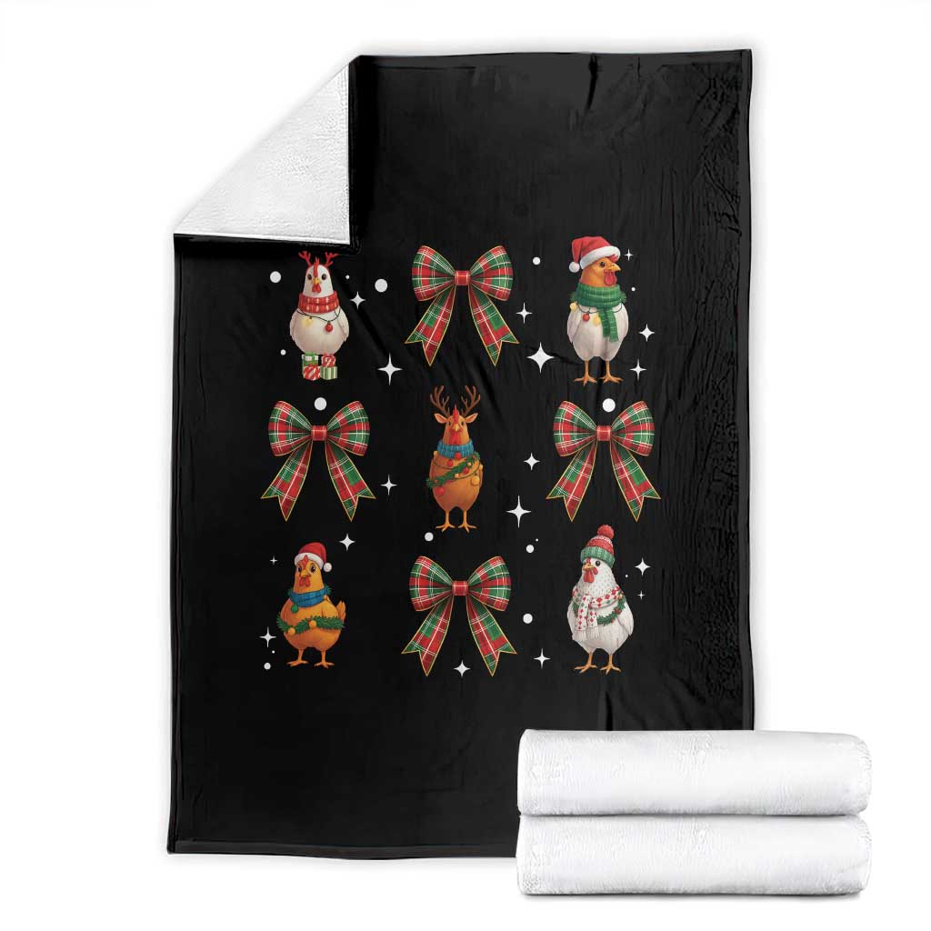 Cute Christmas Chicken With Xmas Coquette Bow Throw Blanket TS12 Black Print Your Wear