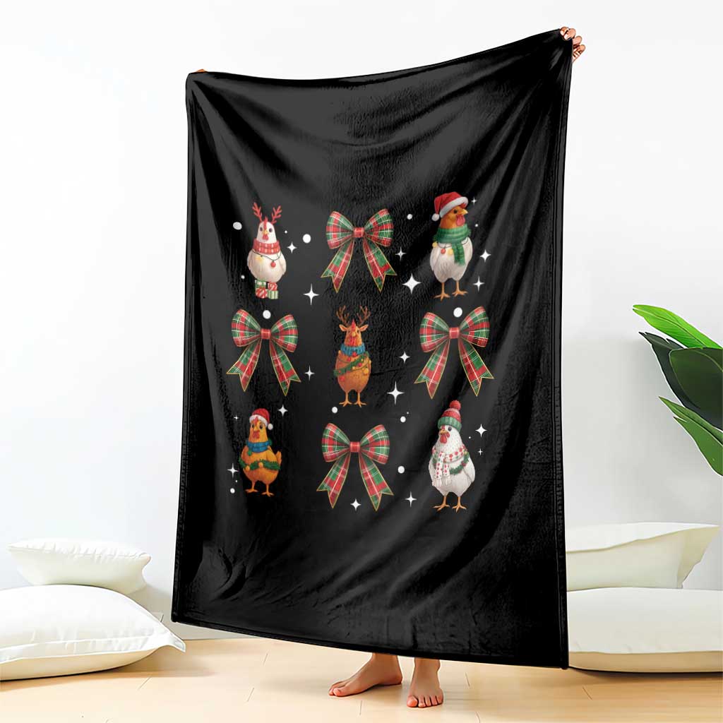 Cute Christmas Chicken With Xmas Coquette Bow Throw Blanket TS12 Print Your Wear