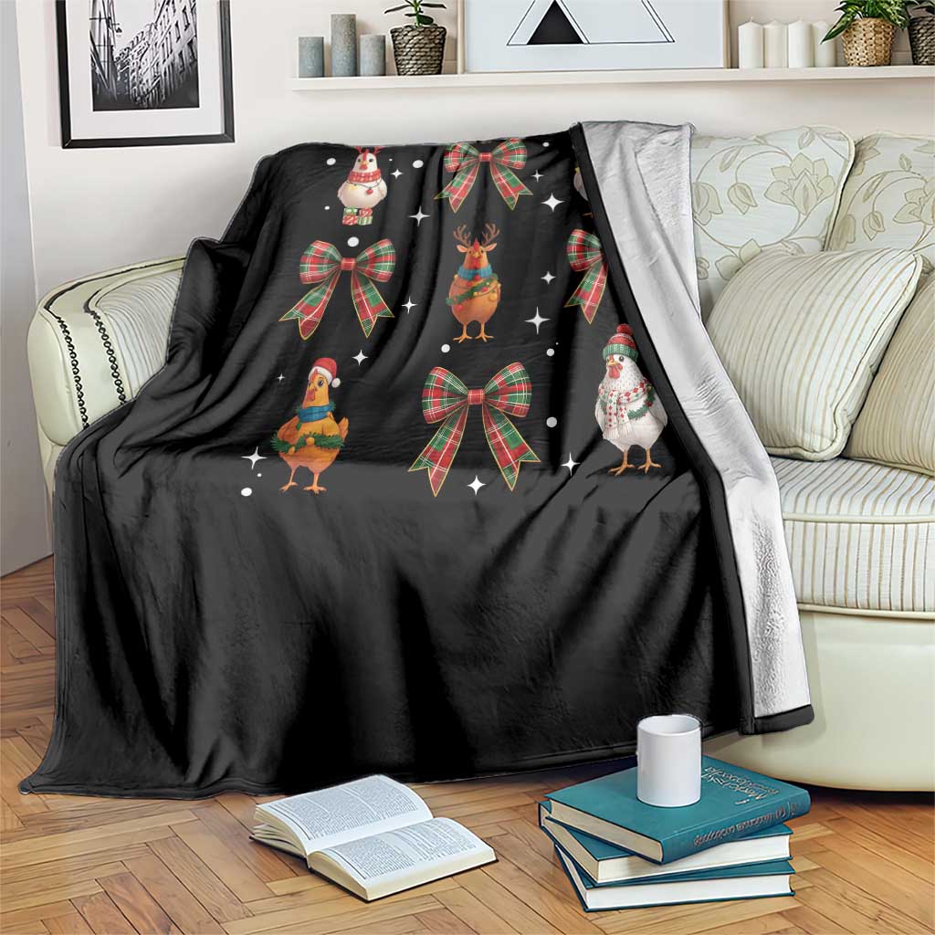 Cute Christmas Chicken With Xmas Coquette Bow Throw Blanket TS12 Print Your Wear
