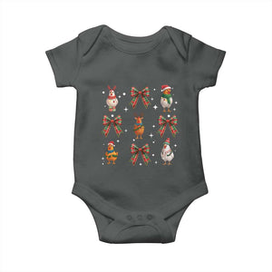Cute Christmas Chicken With Xmas Coquette Bow Baby Onesie TS12 Dark Heather Print Your Wear