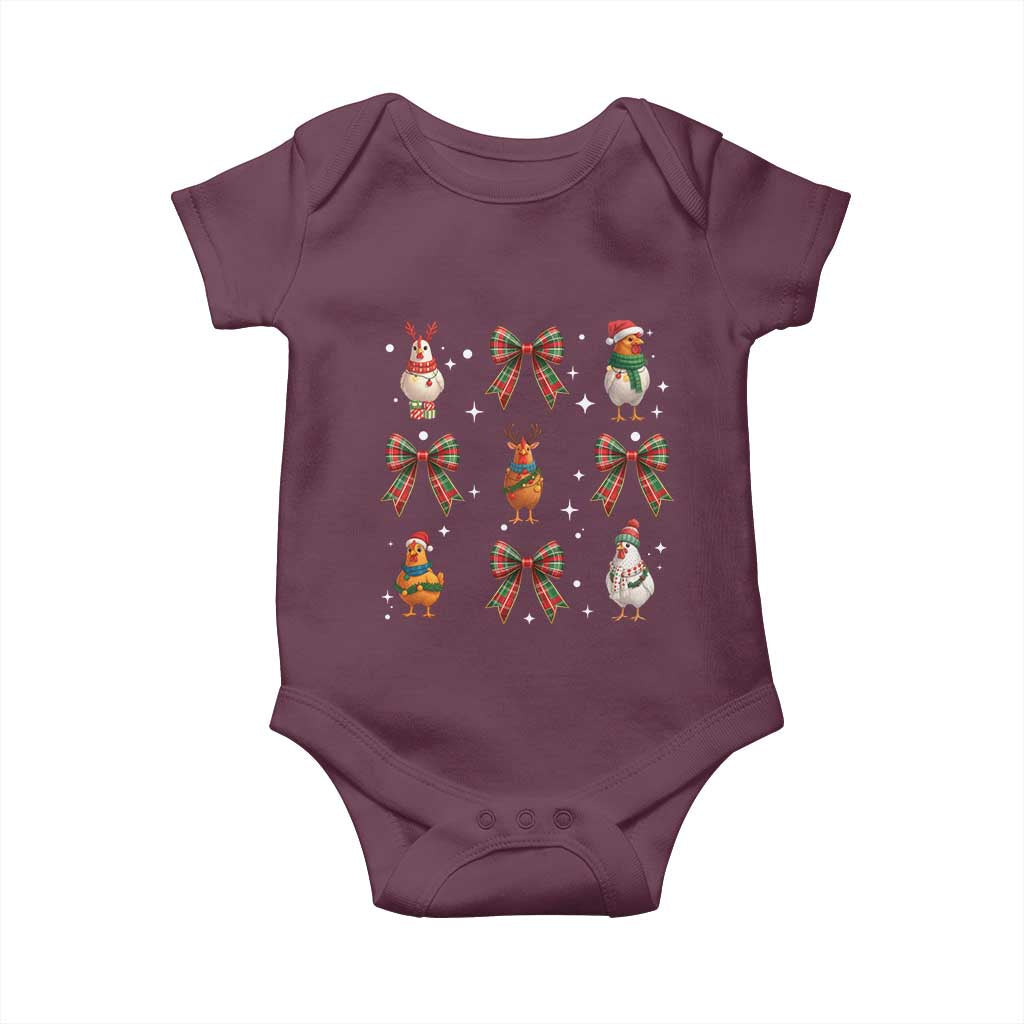 Cute Christmas Chicken With Xmas Coquette Bow Baby Onesie TS12 Maroon Print Your Wear