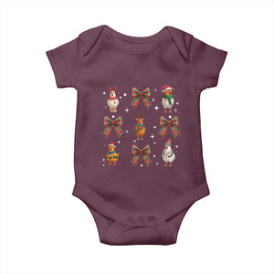Cute Christmas Chicken With Xmas Coquette Bow Baby Onesie TS12 Maroon Print Your Wear