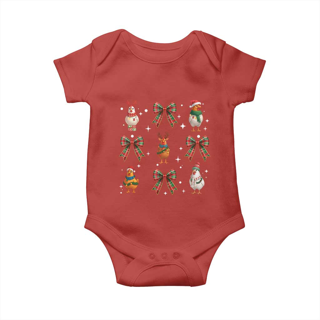 Cute Christmas Chicken With Xmas Coquette Bow Baby Onesie TS12 Red Print Your Wear