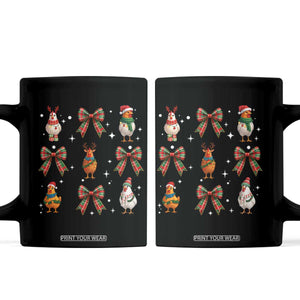 Cute Christmas Chicken With Xmas Coquette Bow Coffee Mug TS12 Black Print Your Wear