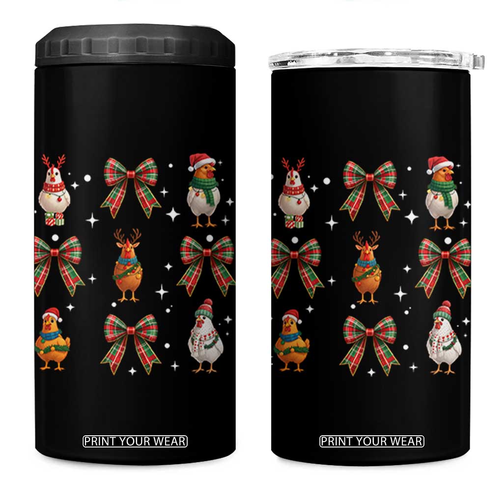 Cute Christmas Chicken With Xmas Coquette Bow 4 in 1 Can Cooler Tumbler TS12 One Size: 16 oz Black Print Your Wear