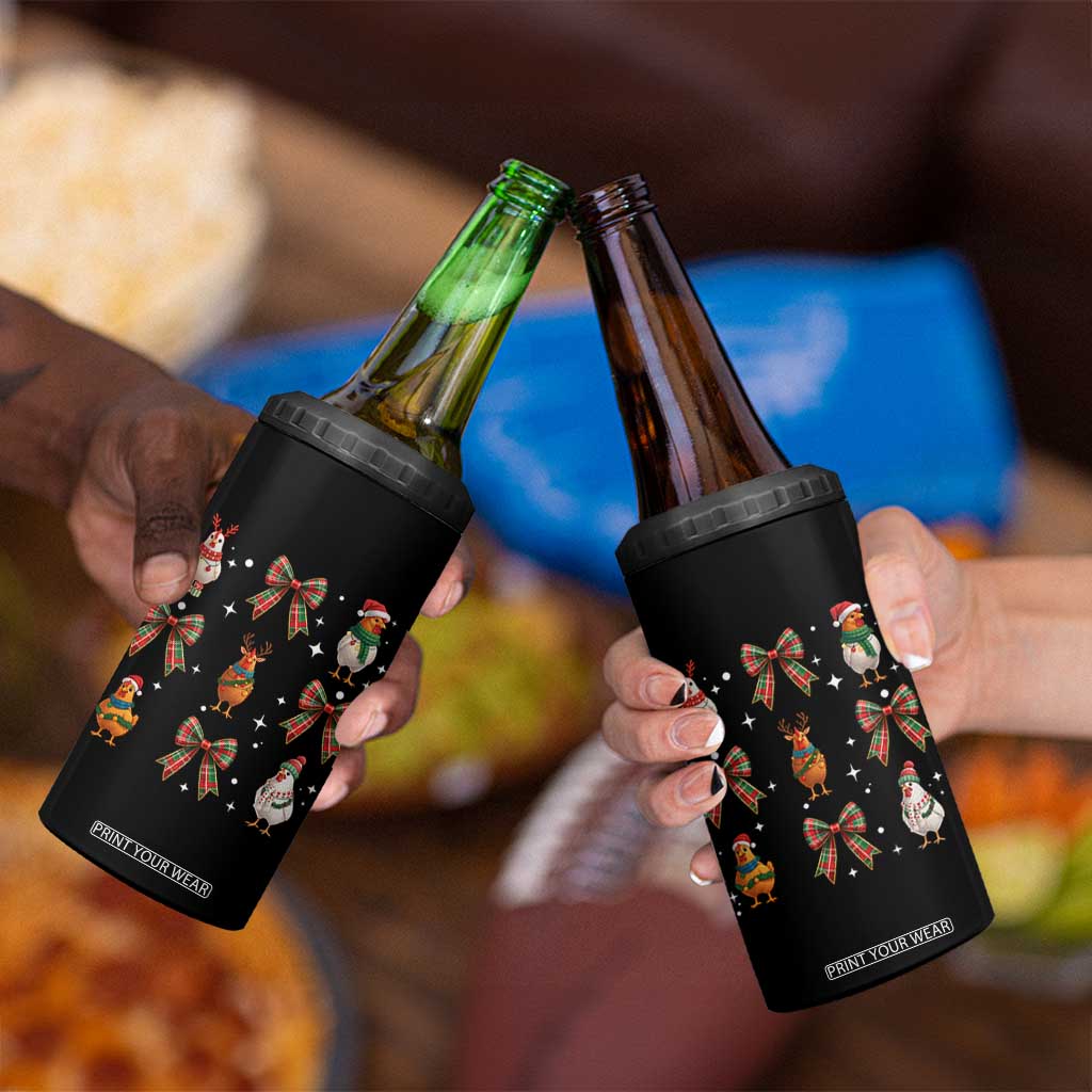 Cute Christmas Chicken With Xmas Coquette Bow 4 in 1 Can Cooler Tumbler TS12 Print Your Wear