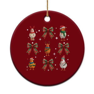 Cute Xmas Chicken With Xmas Coquette Bow Ceramic Ornament TS12 1pc Red Print Your Wear