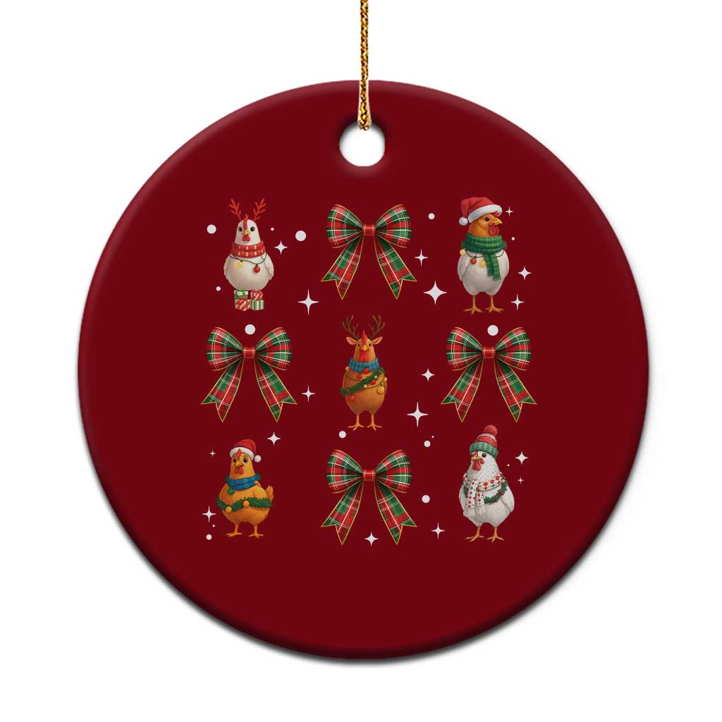 Cute Xmas Chicken With Xmas Coquette Bow Ceramic Ornament TS12 1pc Red Print Your Wear