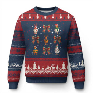 Cute Christmas Chicken With Xmas Coquette Bow Ugly Christmas Sweater TS12 Navy Red Print Your Wear