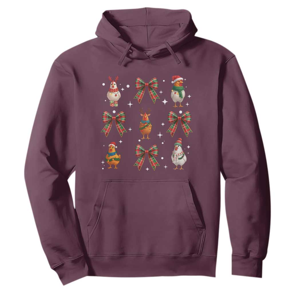 Cute Christmas Chicken With Xmas Coquette Bow Hoodie TS12 Maroon Print Your Wear