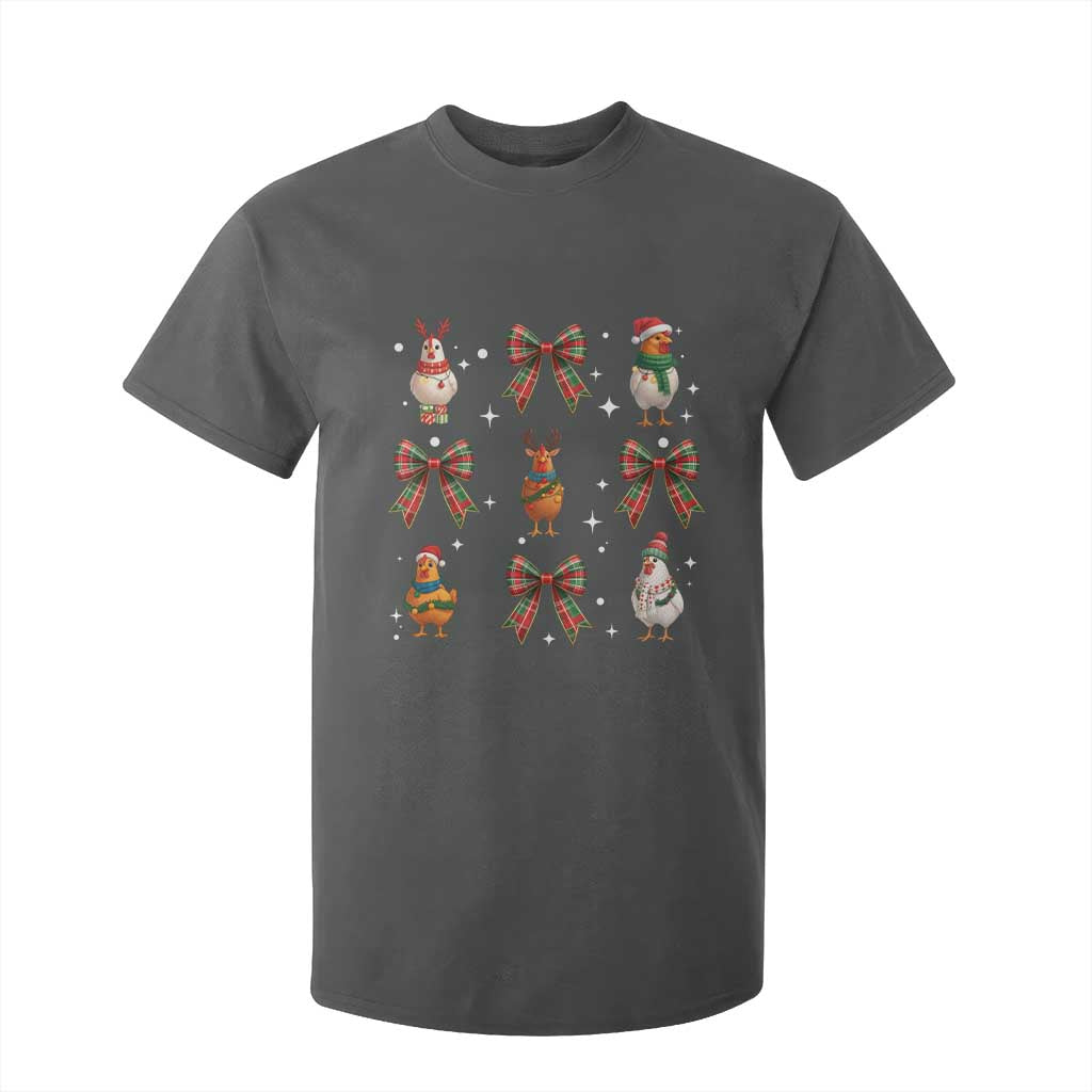 Cute Christmas Chicken With Xmas Coquette Bow T Shirt For Kid TS12 Dark Heather Print Your Wear