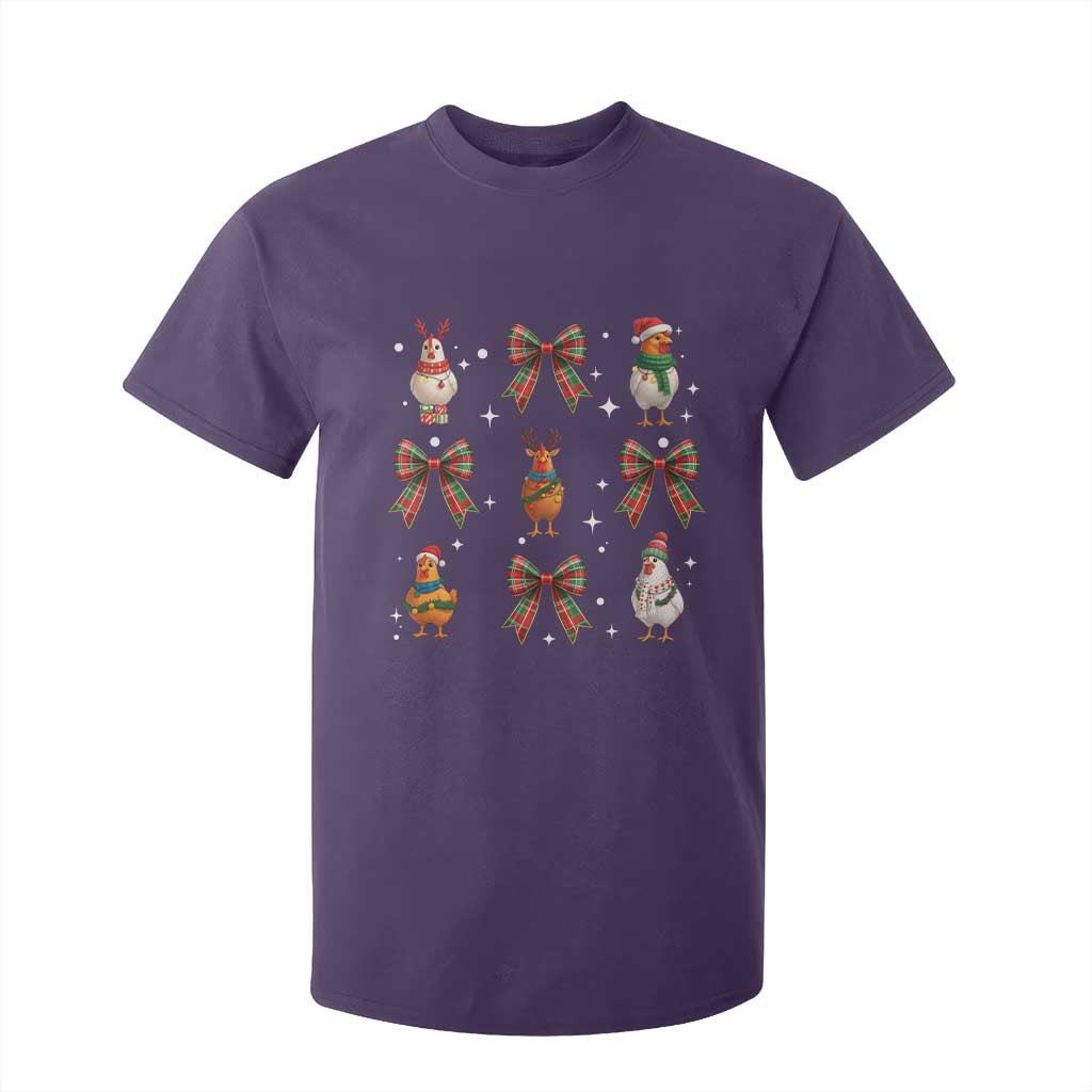 Cute Christmas Chicken With Xmas Coquette Bow T Shirt For Kid TS12 Purple Print Your Wear