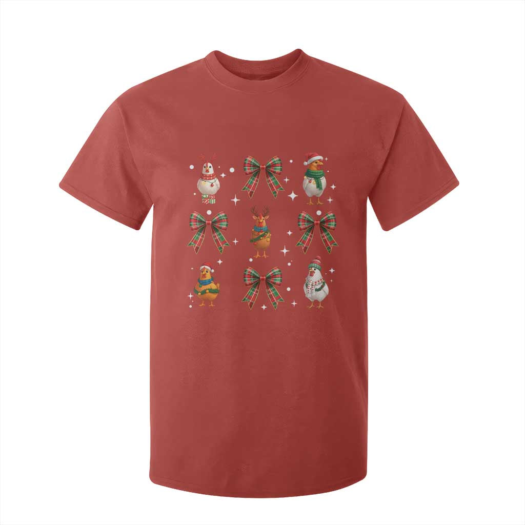 Cute Christmas Chicken With Xmas Coquette Bow T Shirt For Kid TS12 Red Print Your Wear